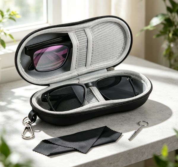 Dual Glasses Case with Shockproof Hard Shell and Accessories for Travel
